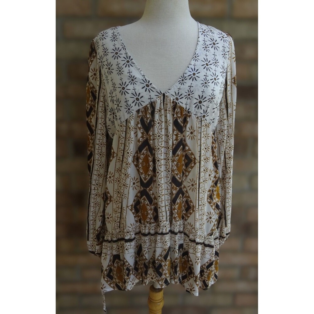 Free People Boho Peasant Tunic Top Medium Rayon Bell Sleeve Festival Hippie